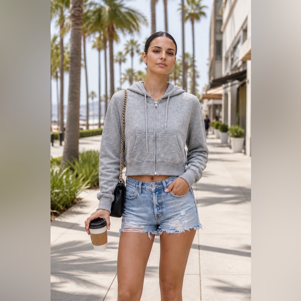bp Gray Cropped Zip Hoodie